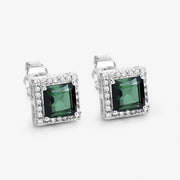 Bids.com 1.55 Carat Genuine Green Tourmaline and White Diamond 14K White Gold Earrings Earrings
