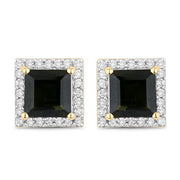 Bids.com 1.55 Carat Genuine Green Tourmaline and White Diamond 14K Yellow Gold Earrings Earrings