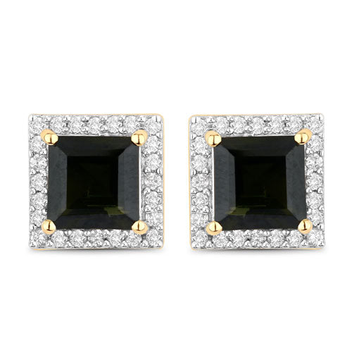 Bids.com 1.55 Carat Genuine Green Tourmaline and White Diamond 14K Yellow Gold Earrings Earrings