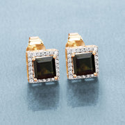 Bids.com 1.55 Carat Genuine Green Tourmaline and White Diamond 14K Yellow Gold Earrings Earrings