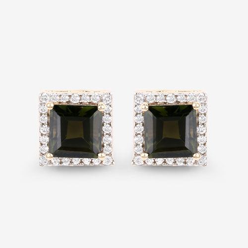 Bids.com 1.55 Carat Genuine Green Tourmaline and White Diamond 14K Yellow Gold Earrings Earrings