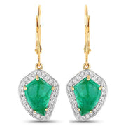 Bids.com 6.40 Carat Genuine Colombian Emerald and White Diamond 14K Yellow Gold Earrings Earrings