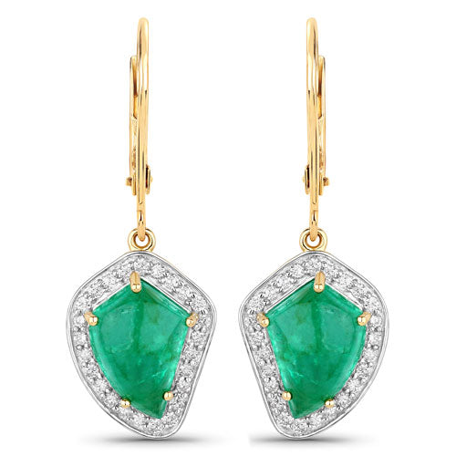 Bids.com 6.40 Carat Genuine Colombian Emerald and White Diamond 14K Yellow Gold Earrings Earrings