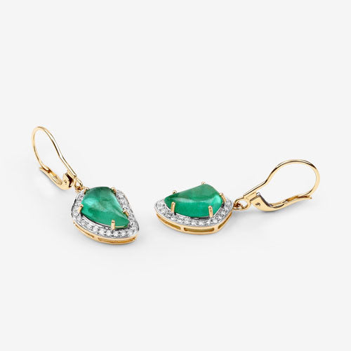 Bids.com 6.40 Carat Genuine Colombian Emerald and White Diamond 14K Yellow Gold Earrings Earrings