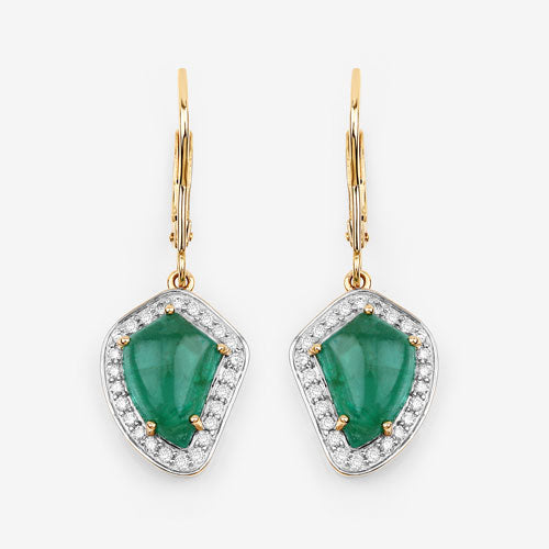 Bids.com 6.40 Carat Genuine Colombian Emerald and White Diamond 14K Yellow Gold Earrings Earrings