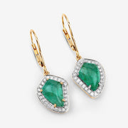 Bids.com 6.40 Carat Genuine Colombian Emerald and White Diamond 14K Yellow Gold Earrings Earrings