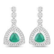 Bids.com 1.39 Carat Genuine Zambian Emerald and White Diamond 14K White Gold Earrings Earrings