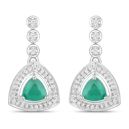 Bids.com 1.39 Carat Genuine Zambian Emerald and White Diamond 14K White Gold Earrings Earrings