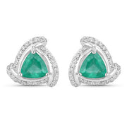 Bids.com 1.23 Carat Genuine Zambian Emerald and White Diamond 14K White Gold Earrings Earrings