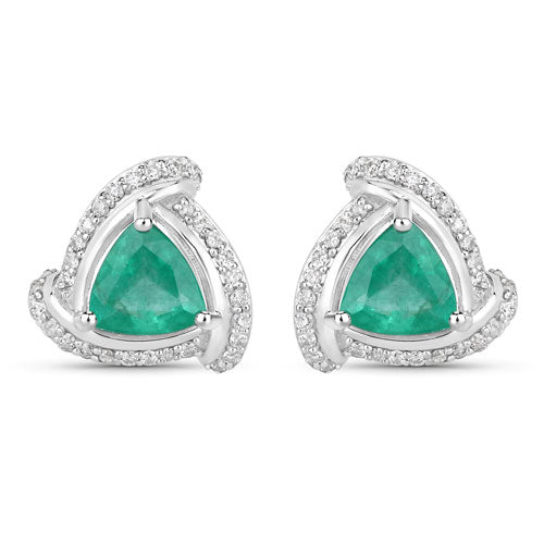 Bids.com 1.23 Carat Genuine Zambian Emerald and White Diamond 14K White Gold Earrings Earrings