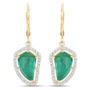 Bids.com 7.56 Carat Genuine Colombian Emerald and White Diamond 14K Yellow Gold Earrings Earrings