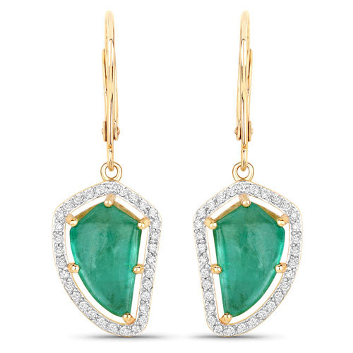 Bids.com 7.56 Carat Genuine Colombian Emerald and White Diamond 14K Yellow Gold Earrings Earrings