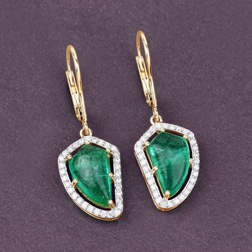 Bids.com 7.56 Carat Genuine Colombian Emerald and White Diamond 14K Yellow Gold Earrings Earrings