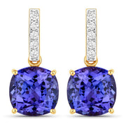 Bids.com 5.64 Carat Genuine Tanzanite and White Diamond 14K Yellow Gold Earrings Earrings