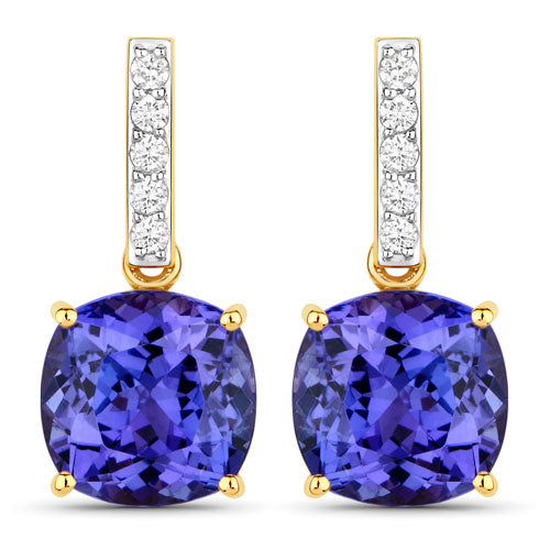 Bids.com 5.64 Carat Genuine Tanzanite and White Diamond 14K Yellow Gold Earrings Earrings