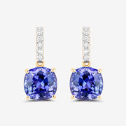 Bids.com 5.64 Carat Genuine Tanzanite and White Diamond 14K Yellow Gold Earrings Earrings