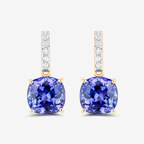 Bids.com 5.64 Carat Genuine Tanzanite and White Diamond 14K Yellow Gold Earrings Earrings