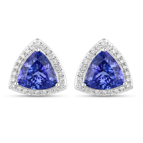 Bids.com 4.62 Carat Genuine Tanzanite and White Diamond 14K White Gold Earrings Earrings