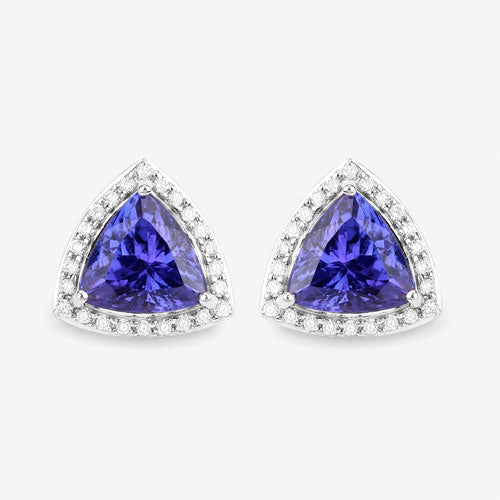 Bids.com 4.62 Carat Genuine Tanzanite and White Diamond 14K White Gold Earrings Earrings