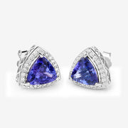 Bids.com 4.62 Carat Genuine Tanzanite and White Diamond 14K White Gold Earrings Earrings