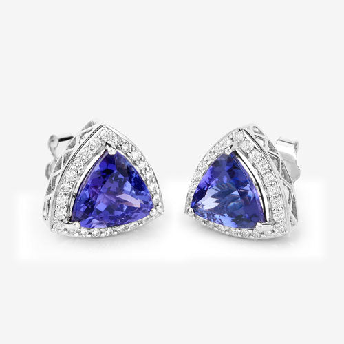 Bids.com 4.62 Carat Genuine Tanzanite and White Diamond 14K White Gold Earrings Earrings