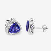 Bids.com 4.62 Carat Genuine Tanzanite and White Diamond 14K White Gold Earrings Earrings