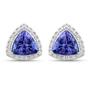 Bids.com 3.82 Carat Genuine Tanzanite and White Diamond 14K White Gold Earrings Earrings