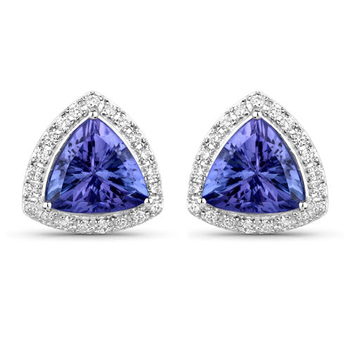 Bids.com 3.82 Carat Genuine Tanzanite and White Diamond 14K White Gold Earrings Earrings