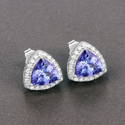 Bids.com 3.82 Carat Genuine Tanzanite and White Diamond 14K White Gold Earrings Earrings