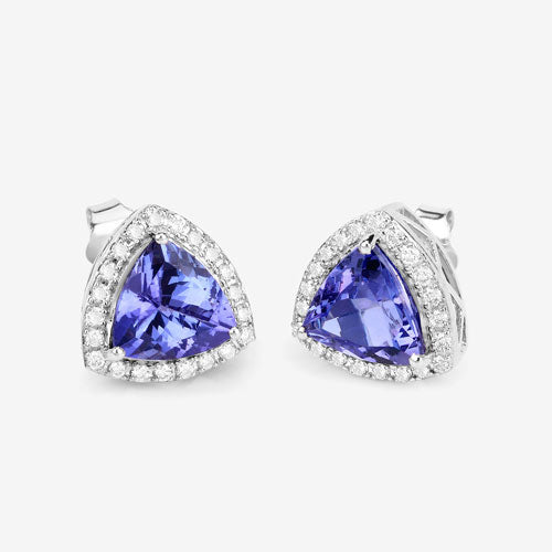 Bids.com 3.82 Carat Genuine Tanzanite and White Diamond 14K White Gold Earrings Earrings