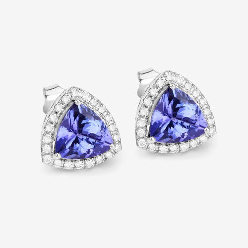 Bids.com 3.82 Carat Genuine Tanzanite and White Diamond 14K White Gold Earrings Earrings