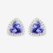 Bids.com 3.82 Carat Genuine Tanzanite and White Diamond 14K White Gold Earrings Earrings