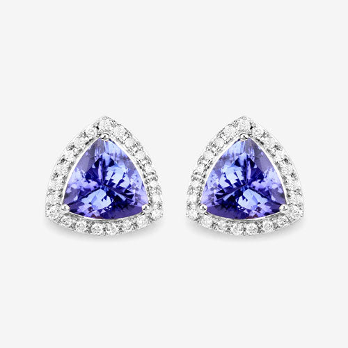 Bids.com 3.82 Carat Genuine Tanzanite and White Diamond 14K White Gold Earrings Earrings