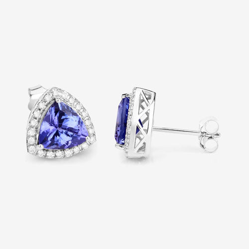 Bids.com 3.82 Carat Genuine Tanzanite and White Diamond 14K White Gold Earrings Earrings