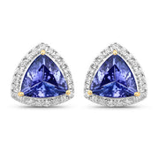 Bids.com 3.82 Carat Genuine Tanzanite and White Diamond 14K Yellow Gold Earrings Earrings