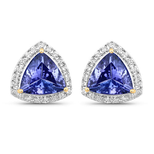 Bids.com 3.82 Carat Genuine Tanzanite and White Diamond 14K Yellow Gold Earrings Earrings
