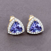 Bids.com 3.82 Carat Genuine Tanzanite and White Diamond 14K Yellow Gold Earrings Earrings