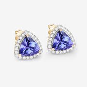 Bids.com 3.82 Carat Genuine Tanzanite and White Diamond 14K Yellow Gold Earrings Earrings