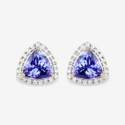 Bids.com 3.82 Carat Genuine Tanzanite and White Diamond 14K Yellow Gold Earrings Earrings