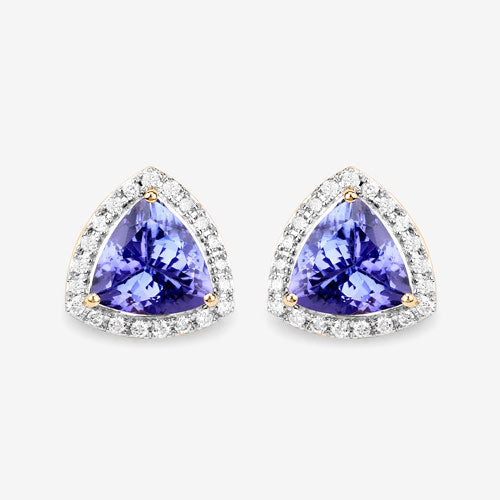 Bids.com 3.82 Carat Genuine Tanzanite and White Diamond 14K Yellow Gold Earrings Earrings