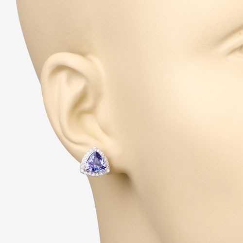 Bids.com 3.82 Carat Genuine Tanzanite and White Diamond 14K Yellow Gold Earrings Earrings