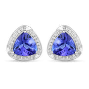 Bids.com 3.70 Carat Genuine Tanzanite and White Diamond 14K White Gold Earrings Earrings