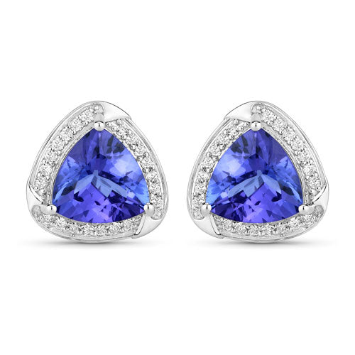 Bids.com 3.70 Carat Genuine Tanzanite and White Diamond 14K White Gold Earrings Earrings