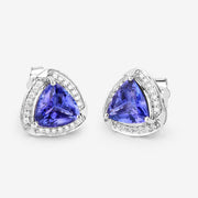 Bids.com 3.70 Carat Genuine Tanzanite and White Diamond 14K White Gold Earrings Earrings
