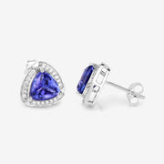 Bids.com 3.70 Carat Genuine Tanzanite and White Diamond 14K White Gold Earrings Earrings