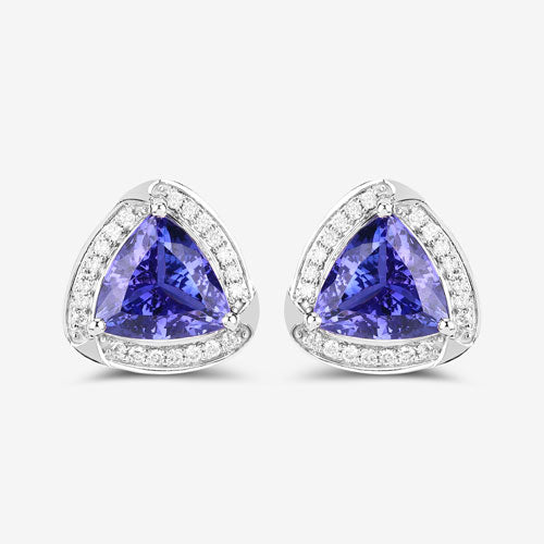 Bids.com 3.70 Carat Genuine Tanzanite and White Diamond 14K White Gold Earrings Earrings