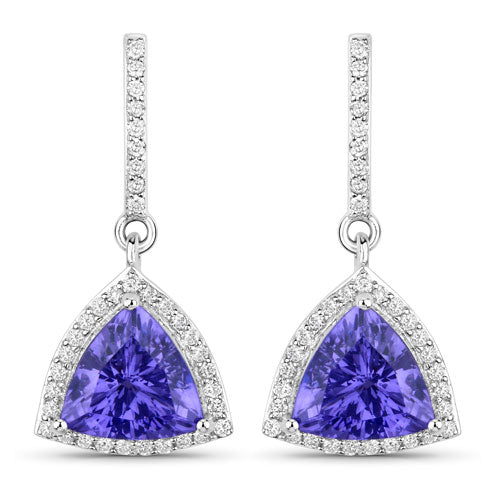 Bids.com 3.86 Carat Genuine Tanzanite and White Diamond 14K White Gold Earrings Earrings