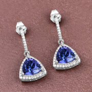 Bids.com 3.86 Carat Genuine Tanzanite and White Diamond 14K White Gold Earrings Earrings