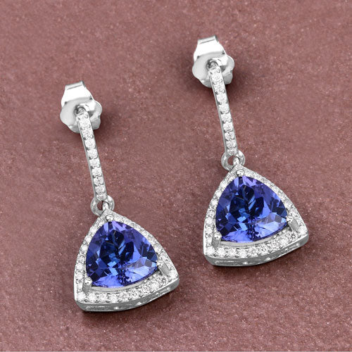 Bids.com 3.86 Carat Genuine Tanzanite and White Diamond 14K White Gold Earrings Earrings