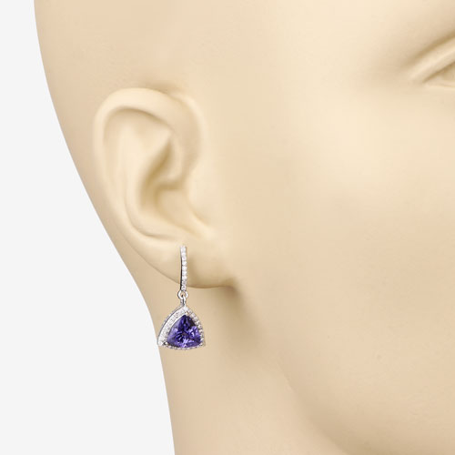 Bids.com 3.86 Carat Genuine Tanzanite and White Diamond 14K White Gold Earrings Earrings